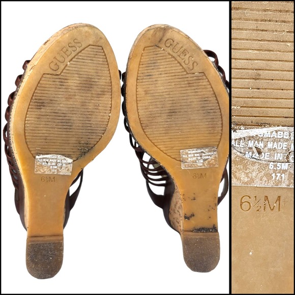 Guess Shoes 6.5 Y2k Vintage Brown Wedge Platform Gladiator Ankle Strap Heels - Picture 10 of 10